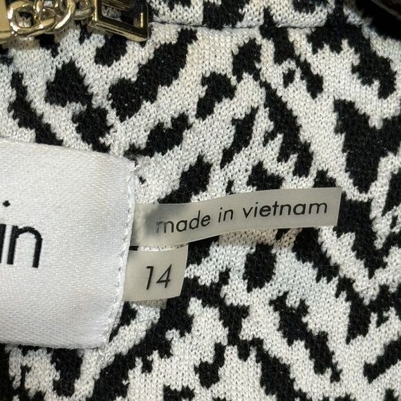 Calvin Klein Women's Black/White Ruffled Open-Front Lined 3/4 Sleeves Jacket 14 - Picture 5 of 5